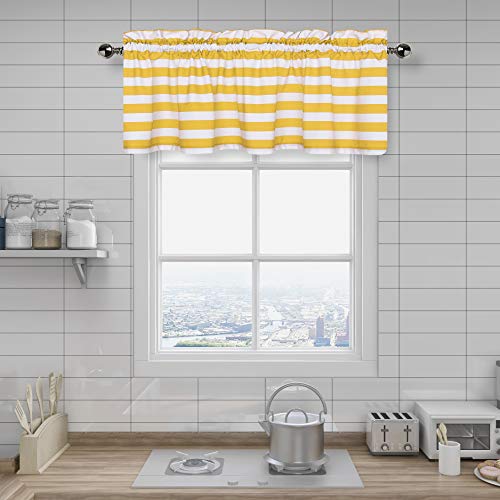 Amzdecor Yellow and White Stripe Café Window Valances Kitchen Curtain Drapes for Kitchen, Bathroom, Bedroom, Living Room, Rod Pocket, 55x15 inch