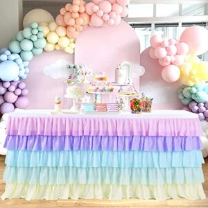 6ft rainbow unicorn tutu table skirt for rectangle round tables chiffon table cloth for unicorn birthday party decorations baby shower parties ruffle table skirting