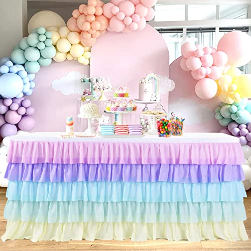 6ft Rainbow Unicorn Tutu Table Skirt for Rectangle Round Tables Chiffon Table Cloth for Unicorn Birthday Party Decorations Baby Shower Parties Ruffle Table Skirting