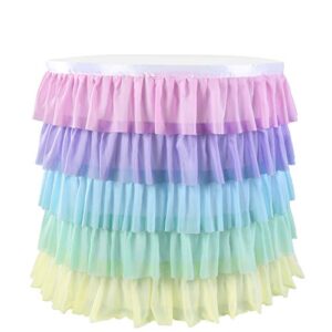 6ft Rainbow Unicorn Tutu Table Skirt for Rectangle Round Tables Chiffon Table Cloth for Unicorn Birthday Party Decorations Baby Shower Parties Ruffle Table Skirting