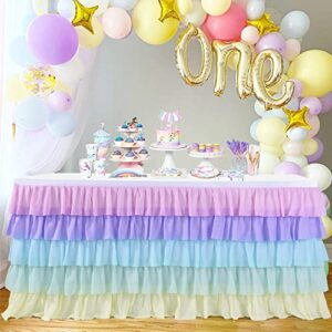 6ft Rainbow Unicorn Tutu Table Skirt for Rectangle Round Tables Chiffon Table Cloth for Unicorn Birthday Party Decorations Baby Shower Parties Ruffle Table Skirting