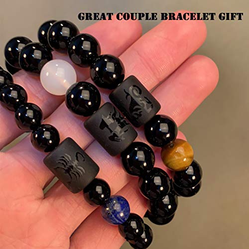 VLINRAS Zodiac Virgo Bracelet for Men Women Virgo Gifts Natural Black Onyx Stone Zodiac Charm Bracelet Constellation Horoscope Jewelry