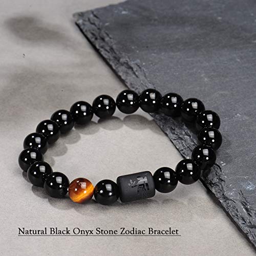 VLINRAS Zodiac Virgo Bracelet for Men Women Virgo Gifts Natural Black Onyx Stone Zodiac Charm Bracelet Constellation Horoscope Jewelry