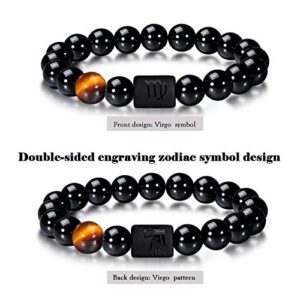 VLINRAS Zodiac Virgo Bracelet for Men Women Virgo Gifts Natural Black Onyx Stone Zodiac Charm Bracelet Constellation Horoscope Jewelry