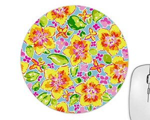 yellow flower lilly p style pattern mouse pad -mouse pad, round 8" diameter x .22" (5.5mm).