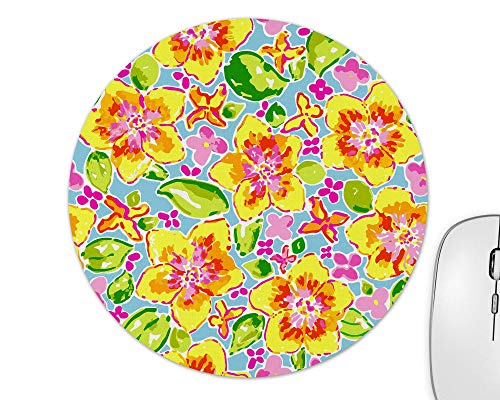 Yellow Flower Lilly P Style Pattern Mouse Pad -Mouse Pad, Round 8" diameter x .22" (5.5mm).