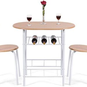 FANTASK 3 Pieces Dining Set, Breakfast Table Set w/Metal Frame and Storage Shelf, Compact Table and 2 Chairs Set for Home Bistro Pub Apartment Kitchen Dining Room Cafe