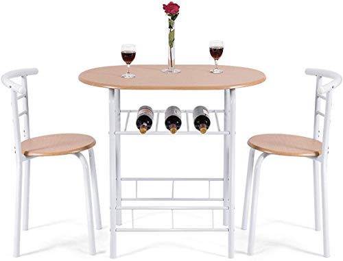 FANTASK 3 Pieces Dining Set, Breakfast Table Set w/Metal Frame and Storage Shelf, Compact Table and 2 Chairs Set for Home Bistro Pub Apartment Kitchen Dining Room Cafe