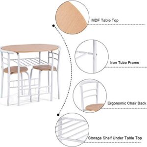 FANTASK 3 Pieces Dining Set, Breakfast Table Set w/Metal Frame and Storage Shelf, Compact Table and 2 Chairs Set for Home Bistro Pub Apartment Kitchen Dining Room Cafe