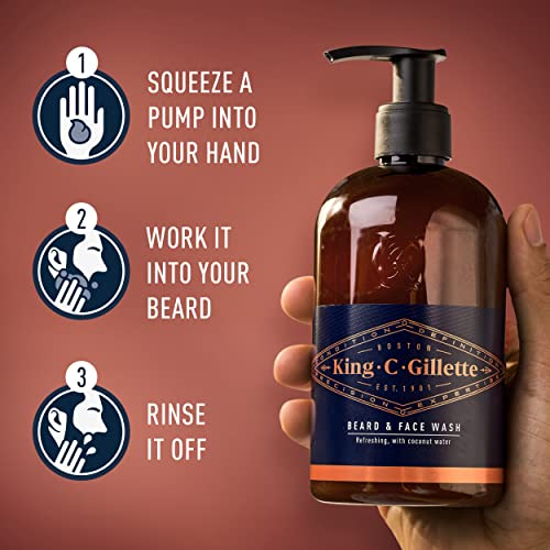 King C. Gillette Beard Wash, Mens Face Wash, 11 oz, Infused with Argan Oil and Avocado Oil to Cleanse Hair and Skin