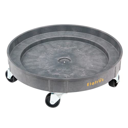 ELAFROS 30 Gallon and 55 Gallon Heavy Duty Plastic Drum Dolly – Durable Plastic Drum Cart 900 lb. Capacity- Barrel Dolly with 5 Swivel Casters Wheel,Grey