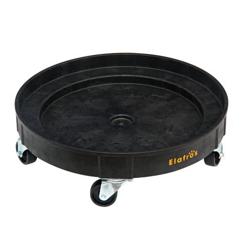 ELAFROS 30 Gallon and 55 Gallon Heavy Duty Plastic Drum Dolly – Durable Plastic Drum Cart 900 lb. Capacity- Barrel Dolly with 5 Swivel Casters Wheel,Black