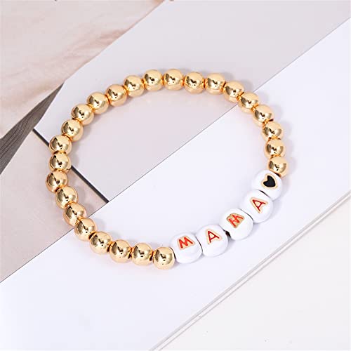 14K Gold Plated Beaded Bracelets Letter Stretch Dainty Stackable Bracelet for Women Girls