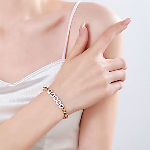 14K Gold Plated Beaded Bracelets Letter Stretch Dainty Stackable Bracelet for Women Girls