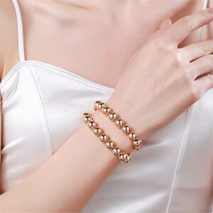 14K Gold Plated Beaded Bracelets Letter Stretch Dainty Stackable Bracelet for Women Girls