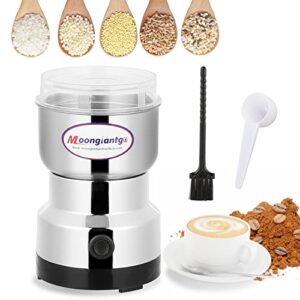 moongiantgo mini spice coffee grinder electric 10s fast grinding multifunction smash machine dry grain mill grinder for spices seeds rice beans seasonings (silver, 110v)