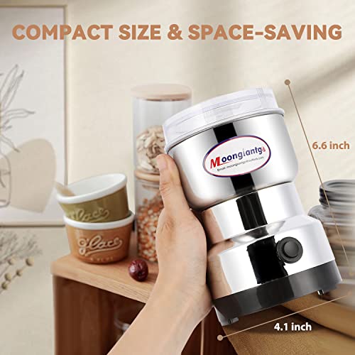 Moongiantgo Mini Spice Coffee Grinder Electric 10s Fast Grinding Multifunction Smash Machine Dry Grain Mill Grinder for Spices Seeds Rice Beans Seasonings (Silver, 110V)