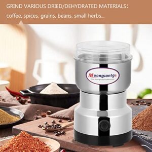 Moongiantgo Mini Spice Coffee Grinder Electric 10s Fast Grinding Multifunction Smash Machine Dry Grain Mill Grinder for Spices Seeds Rice Beans Seasonings (Silver, 110V)