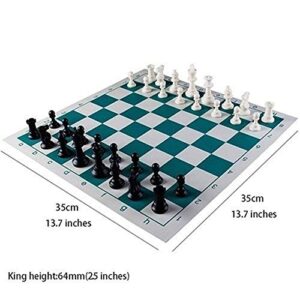 Portable Tournament International Chess Set - 90% Plastic Filled Chess Pieces and Green Roll-up Chess Board Game Play Anytime Anywhere (Color : 35x35cm King 64mm)