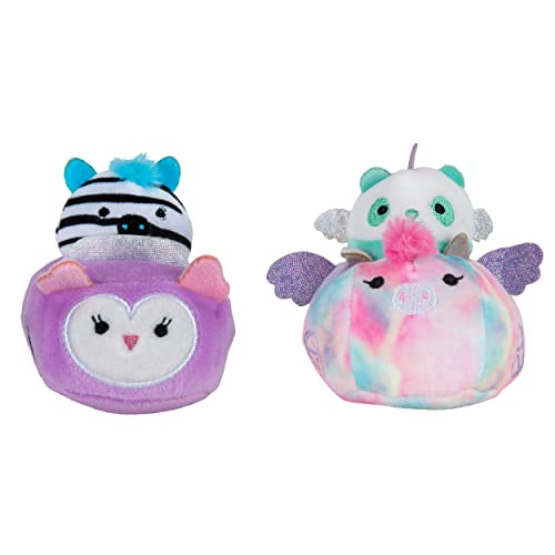 Squishville by Squishmallows Felicia in Carriage & Zeke in Car, Two 2” Soft Mini-Squishmallow Pandacorn and Zebra Plush, Plush Carriage and Car Vehicles, Irresistibly Soft Colorful Plush