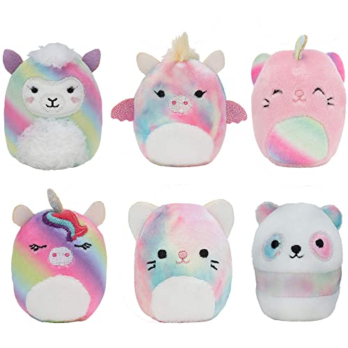 Squishville by Squishmallow Mini Plush Rainbow Dream Squad, Six 2” Rainbow Animals, Irresistibly Soft Colorful Plush, Mini Cat, Llama, and Panda Squishmallows