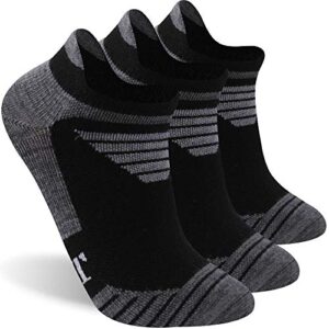 rtzat wool running socks, 90% merino wool socks men and women no show low cut 3 pairs cushioned athletic moisture wicking running ankle sock,black&dark gray, medium