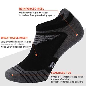 RTZAT Wool Running Socks, 90% Merino Wool Socks Men and Women No Show Low Cut 3 Pairs Cushioned Athletic Moisture Wicking Running Ankle Sock,Black&Dark Gray, Medium