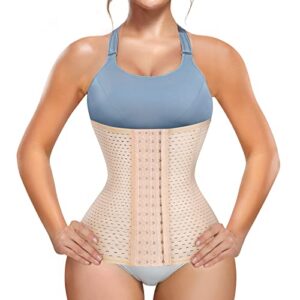 loday waist trainer for women weight loss sport workout body shaper girdle tummy cincher underbust corset (beige, x-large)