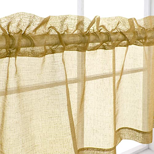 KOUFALL Gold Valances for Windows Rod Pocket Semi Sheer Curtain Toppers Gold Yellow Mustard Valance for Living Room Bathroom Fall Decoration Holiday Decor Kitchen 52 x 18 Inch Length