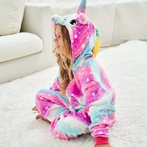 CHETOSHO Unicorn Hooded Onesie Girls Halloween One Piece Kids Costume (Oblique stripe starry pink 3-4 Years)