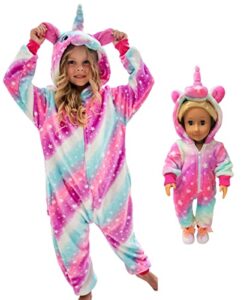 chetosho unicorn hooded onesie girls halloween one piece kids costume (oblique stripe starry pink 3-4 years)