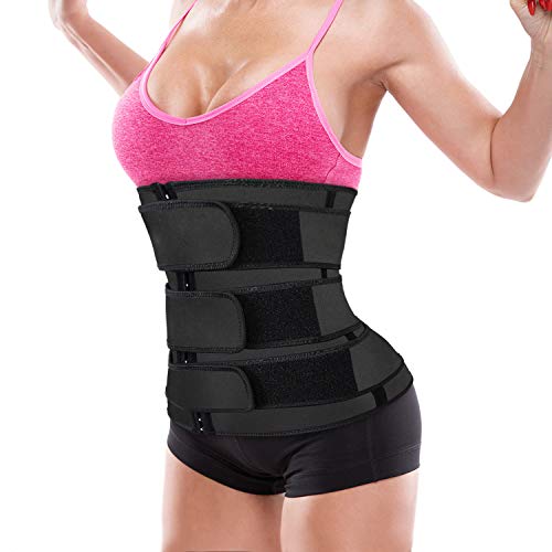 Dretasy Women Neoprene Corset Waist Trainer Workout Sauna Sweat Trimmer Cincher Belly Slimmer with 3 Belts for Weight Loss (Black Belly Belt, S)