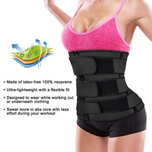 Dretasy Women Neoprene Corset Waist Trainer Workout Sauna Sweat Trimmer Cincher Belly Slimmer with 3 Belts for Weight Loss (Black Belly Belt, S)