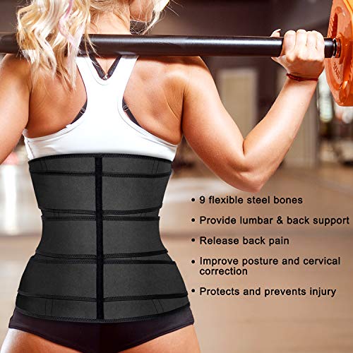 Dretasy Women Neoprene Corset Waist Trainer Workout Sauna Sweat Trimmer Cincher Belly Slimmer with 3 Belts for Weight Loss (Black Belly Belt, S)