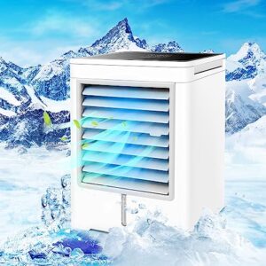personal air cooler, portable evaporative conditioner with 3 wind speeds touch screen small desktop cooling fan, mini air conditioner fan for home, bedroom room, office, dorm, camping tent