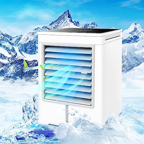 Personal Air Cooler, Portable Evaporative Conditioner with 3 Wind Speeds Touch Screen Small Desktop Cooling Fan, Mini Air Conditioner Fan for Home, Bedroom Room, Office, Dorm, Camping Tent