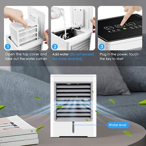 Personal Air Cooler, Portable Evaporative Conditioner with 3 Wind Speeds Touch Screen Small Desktop Cooling Fan, Mini Air Conditioner Fan for Home, Bedroom Room, Office, Dorm, Camping Tent