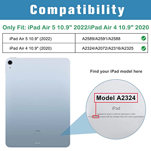 ProCase iPad Air 5th Generation Case 2022 / iPad Air 4th 2020 Case 10.9 Inch, Slim Stand Hard Back Shell Protective Smart Cover Cases for iPad Air 5th A2589 A2591/ Air 4th Gen A2316 A2324 -Black