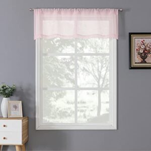 tollpiz sheer valance linen textured bedroom valance curtains sheer light filtering rod pocket voile curtain valances for living room, 54 x 16 inches long, pink, set of 1 panel