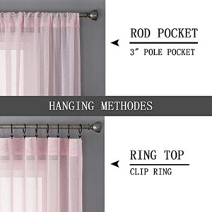 Tollpiz Sheer Valance Linen Textured Bedroom Valance Curtains Sheer Light Filtering Rod Pocket Voile Curtain Valances for Living Room, 54 x 16 inches Long, Pink, Set of 1 Panel