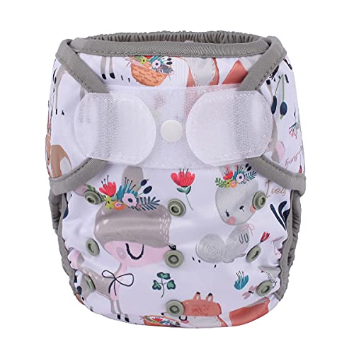 Baby Cloth Diaper Cover Nappy Hook and Loop Double Gusset (Hedgehog Deers) 1 Count (Pack of 1)