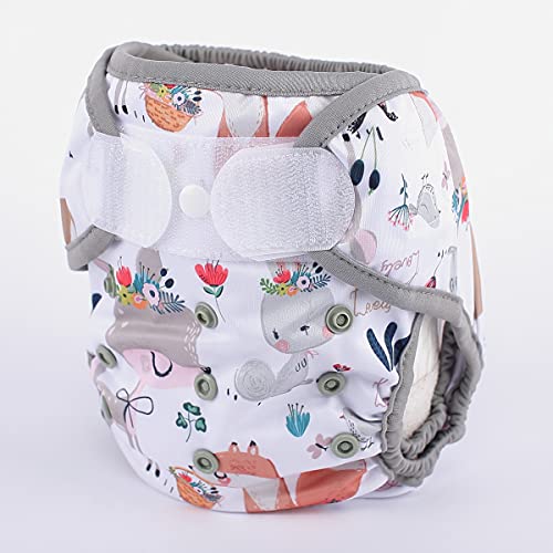 Baby Cloth Diaper Cover Nappy Hook and Loop Double Gusset (Hedgehog Deers) 1 Count (Pack of 1)