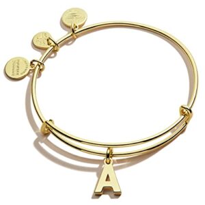 alex and ani expandable bangle for women, initial a letter charm, shiny gold finish, 2 to 3.5 in