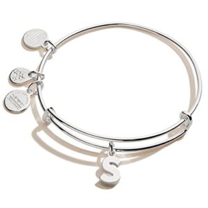 alex and ani expandable bangle for women, initial s letter charm, shiny silver finish, 2 to 3.5 in