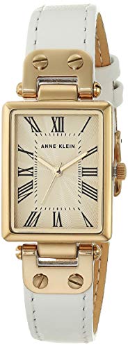 Anne Klein Women's Japanese Quartz Dress Watch with Leather Strap, White, 12 (Model: AK/3752CRWT)