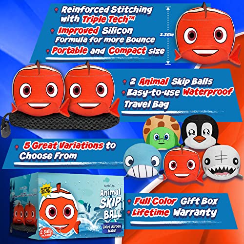 Activ Life The Ultimate Skip Ball: Summer Fun Guaranteed Water Bouncing Ball, A Must-Have Beach, Lake, and Pool Companion for All Ages, Create Memories with Friends & Family, 2pack, Clown Fish