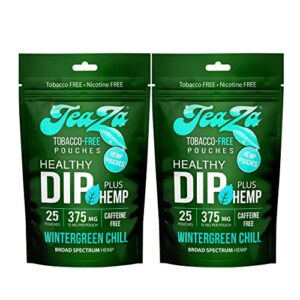 teaza energy smokeless alternative with hemp | quit chewing and dipping snuff | nicotine and caffeine free herbal energy pouch (wintergreen chill, 2 pack)