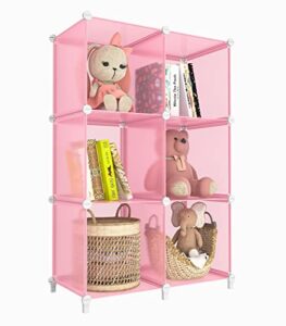 homidec 6-cube storage shelf, storage bookcase bookshelf with metal hammer, storage cubes organizer cabinet for kids, closet, bedroom, bathroom, (11.8x11.8x11.8 inch), light pink
