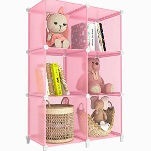 HOMIDEC 6-Cube Storage Shelf, Storage Bookcase Bookshelf with Metal Hammer, Storage Cubes Organizer Cabinet for Kids, Closet, Bedroom, Bathroom, (11.8x11.8x11.8 inch), Light Pink