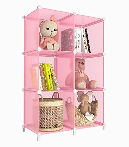 HOMIDEC 6-Cube Storage Shelf, Storage Bookcase Bookshelf with Metal Hammer, Storage Cubes Organizer Cabinet for Kids, Closet, Bedroom, Bathroom, (11.8x11.8x11.8 inch), Light Pink